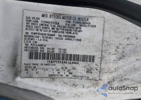 2004 Ford Taurus Ses from USA, damaged, VIN 1FAFP55SX4G163464